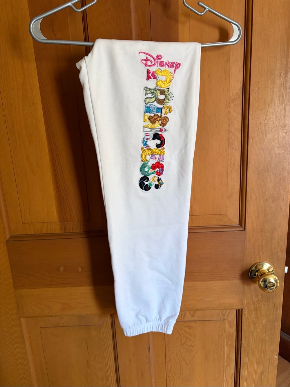 Disney White Sweatpants with Multicolor Character Embroidery